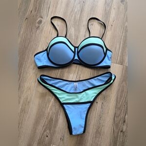 Colorblock Bikini Set - Blue and Green